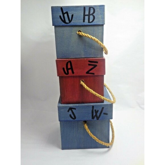 Vintage Western Nesting Boxes Red Blue Branding Iron Design Lot 3 - Picture 3 of 11